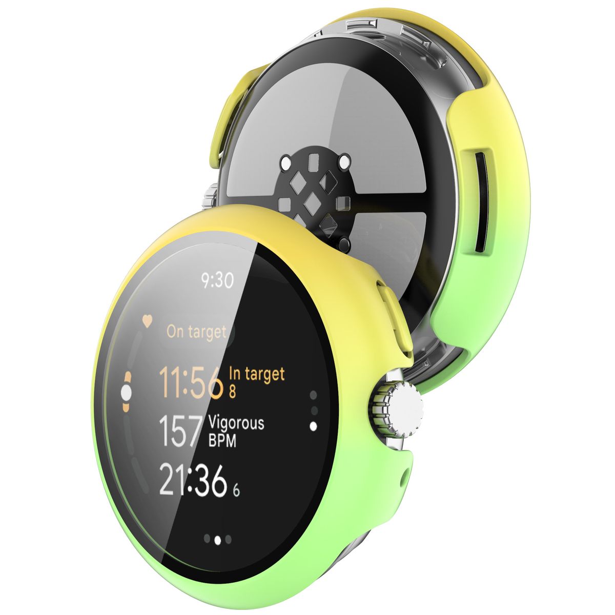 Etui ze szkłem do zegarka Bizon Case Watch Adamo do Google Pixel Watch 3 45mm, żółtozielone